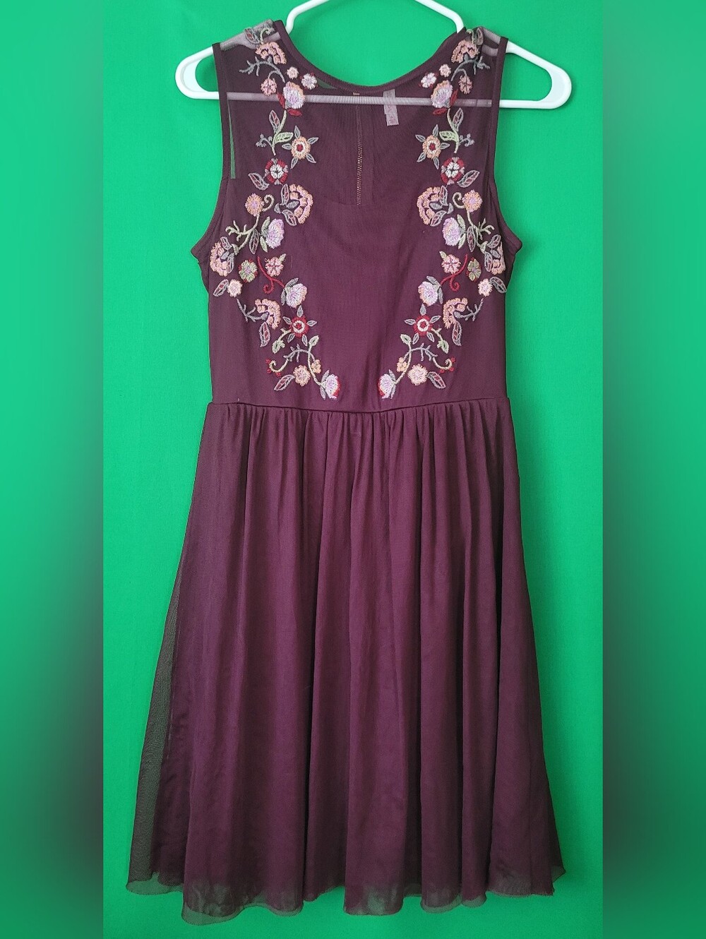 Embroidered Sleeveless Mesh Dress Xhilaration Sz Small Zip-up Floral Tulle Fancy